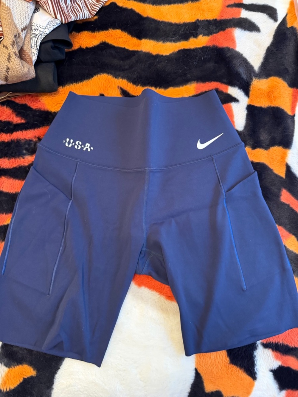 Nike Navy High-Rise Athletic Bike Shorts with USA Logo